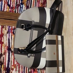 NWOT Gray Plaid Dome Purse & Wallet